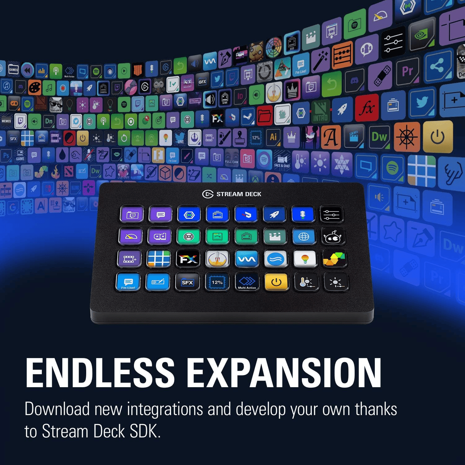 The Stream Deck's integrations allow Admins to quickly use the device on a multitude of apps and computer accessories.